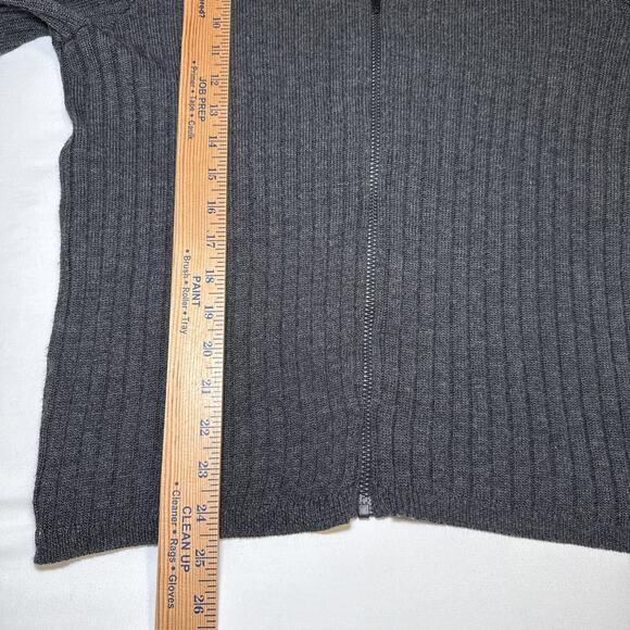 Plaza South Vtg Womens M Ribbed Gray Wool Blend Zip Cardigan Faux Fur Collar EUC - Picture 8 of 14